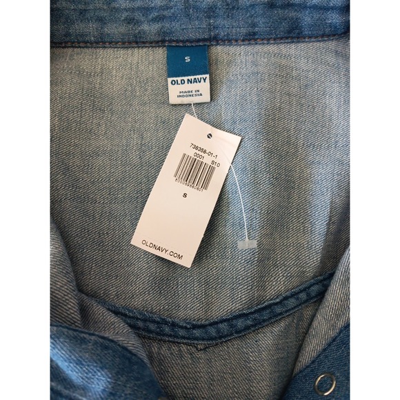 Old Navy Pearl Snap Western Button Up Denim Shirt Dress‎ SMALL Western Rodeo NEW - Picture 8 of 12